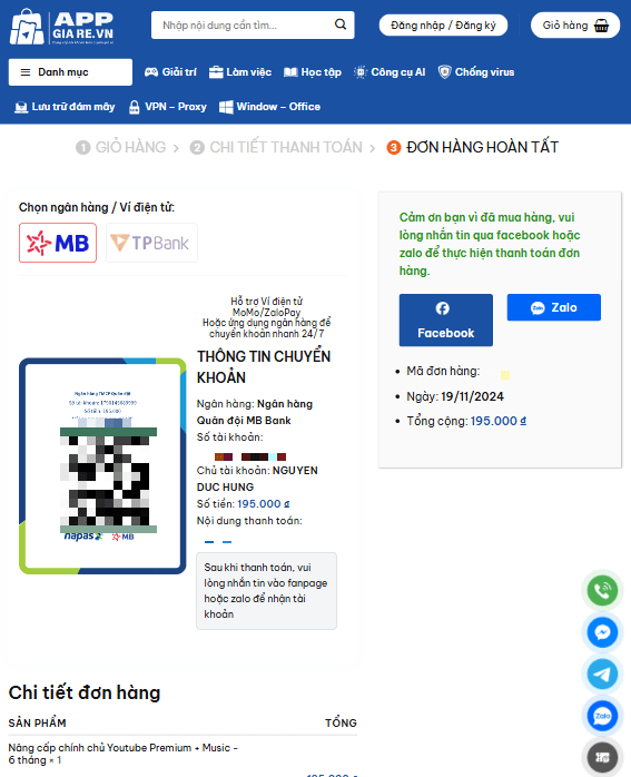 Quet ma QR thanh toan so tien va noi dung thanh toan se tu dong dien san