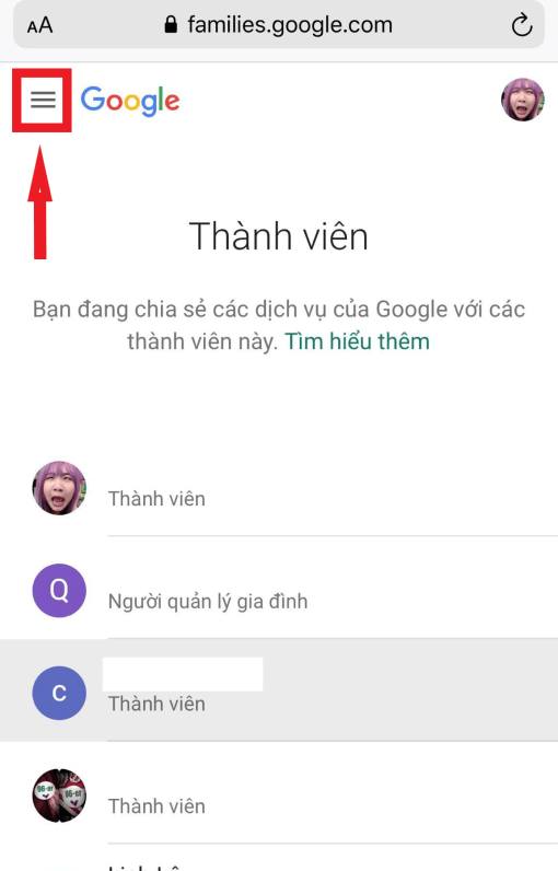 Thoat Google Family buoc 1