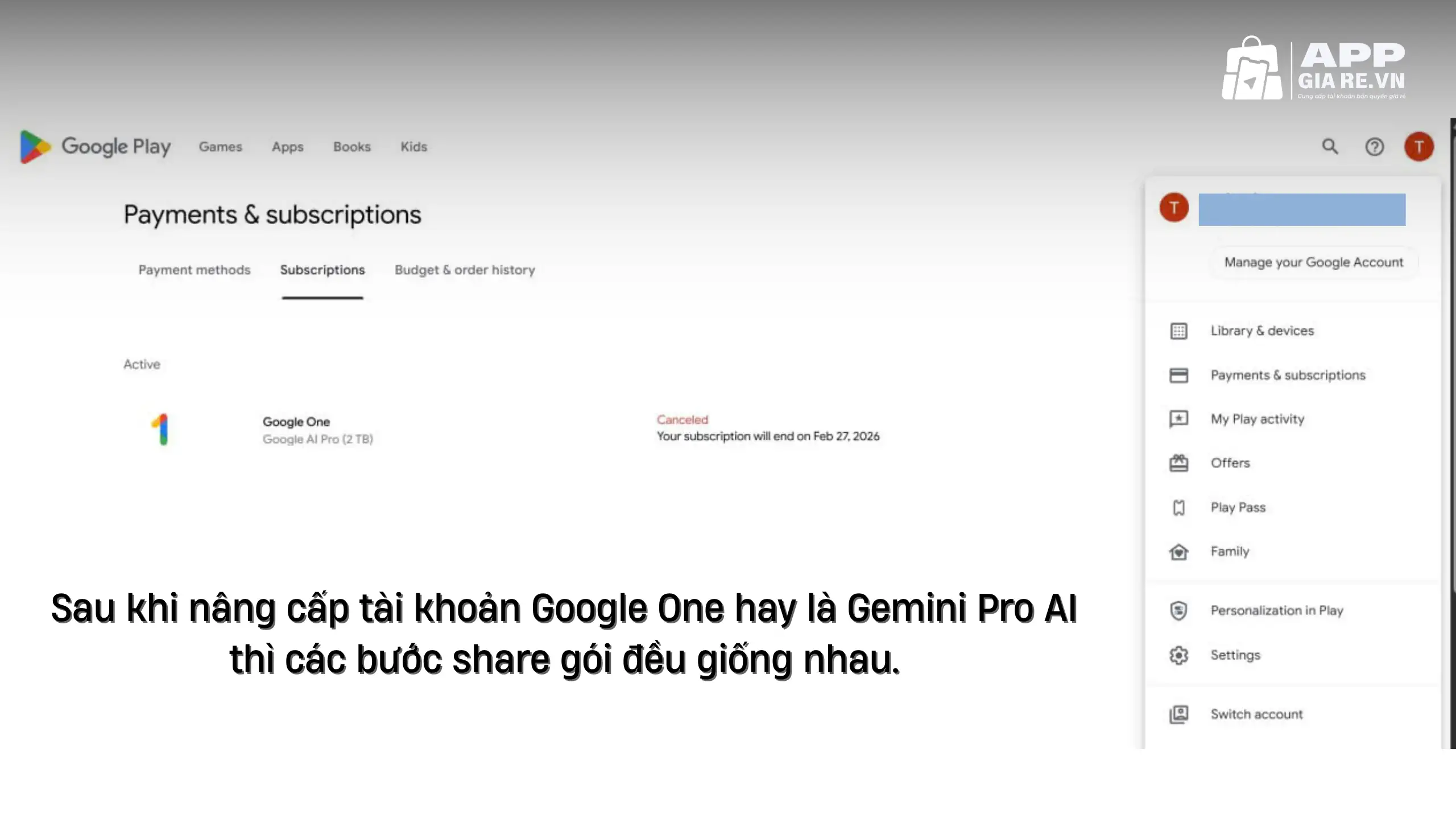 Hướng Dẫn Chia Sẻ Dung Lượng Google One Và Gemini Pro Trên Tài Khoản Chính Chủ 2025 6 Sau khi nâng cấp tài khoản Google One hay là Gemini Pro AI thì các bước share gói đều giống nhau.