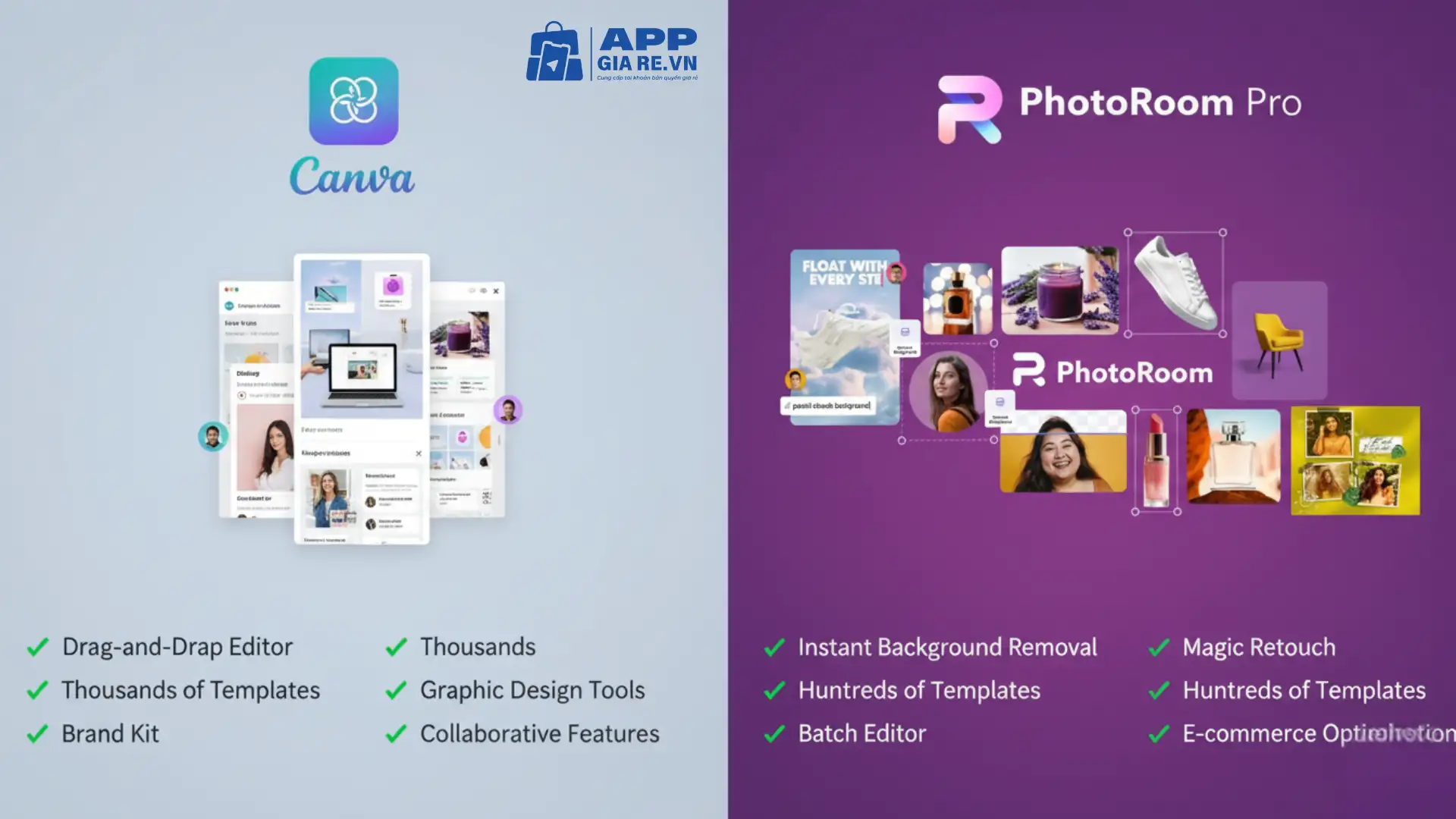 Tài khoản PhotoRoom Pro giá rẻ nâng cấp chính hãng 10 Canva Pro Vs PhotoRoom Pro