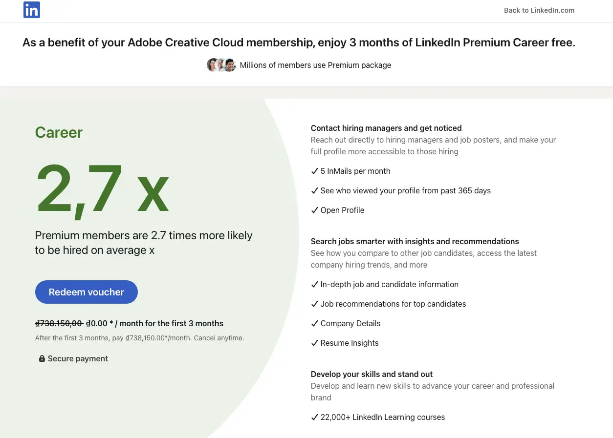 Nang Cap LinkedIn Premium Career 3 Thang Gia Re Chi 499k Danh Cho Tai Khoan Chua Nang Cap Bao Gio