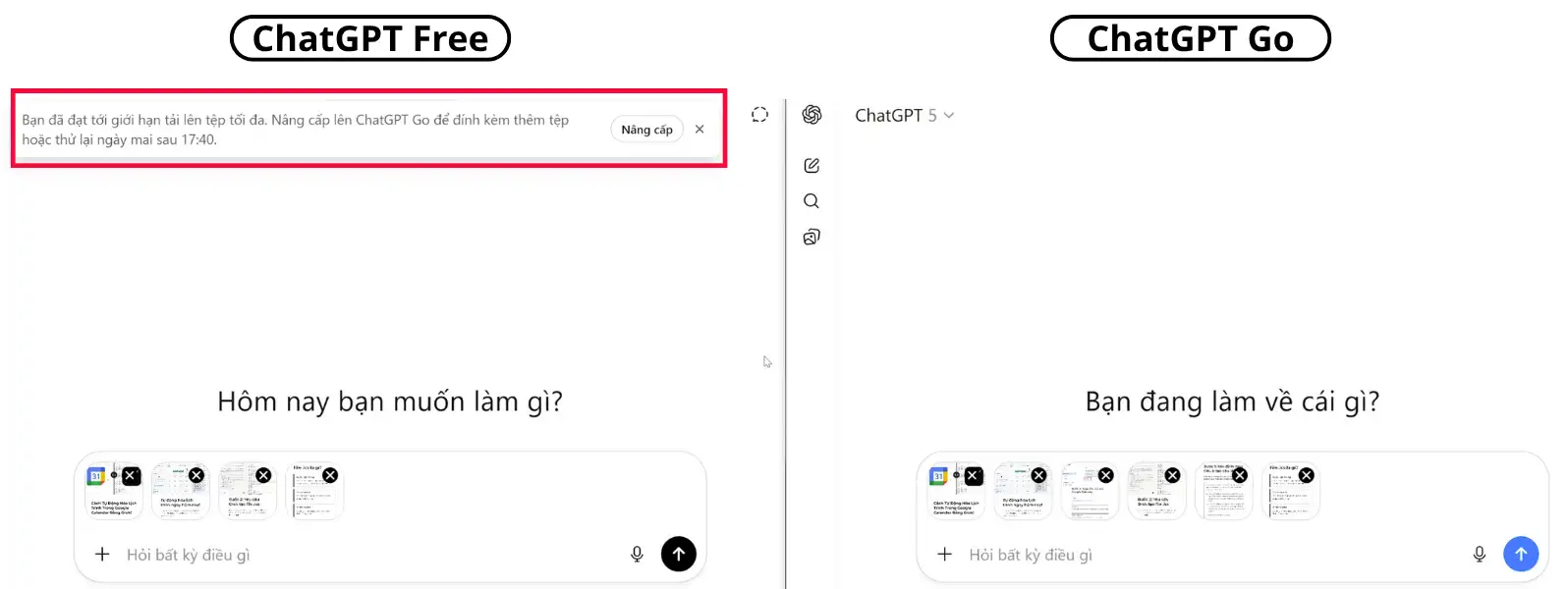 So sánh tính năng ChatGPT Go – ChatGPT Free