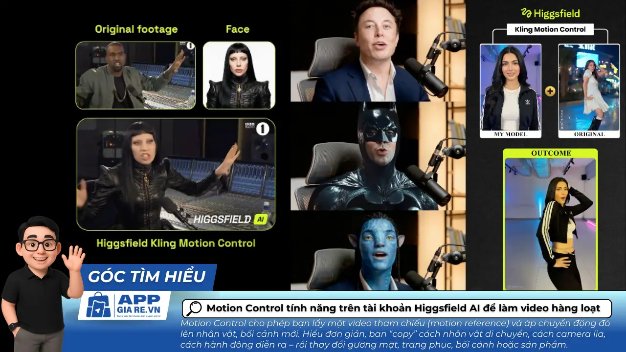 Motion Control tinh nang tren tai khoan Higgsfield AI de lam video hang loat