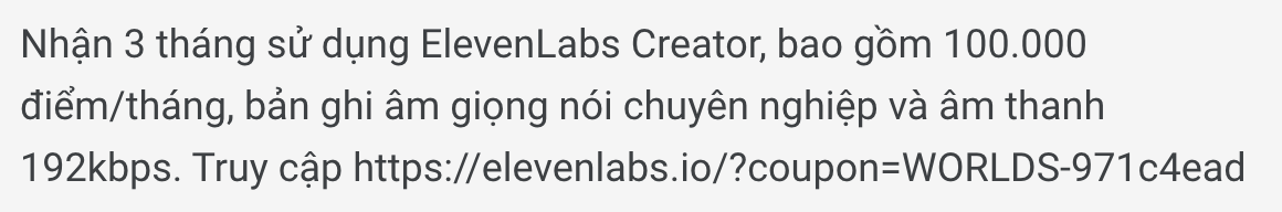 Đây là link claim chính hãng từ hệ thống ElevenLabs, không phải phần mềm bên thứ ba.