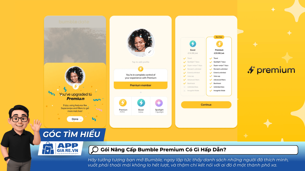 Gói Nâng Cấp Bumble Premium chính chủ tại APPGIARE.VN