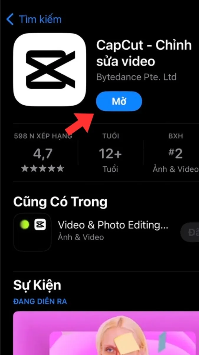 Màn hình chính iPhone với biểu tượng CapCut vừa được cài đặt xong.