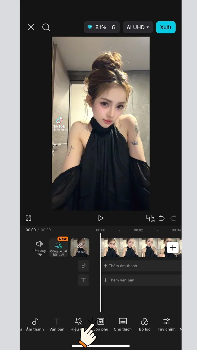 Mục Lớp phủ được chọn và nút Thêm lớp phủ hiển thị phía dưới.